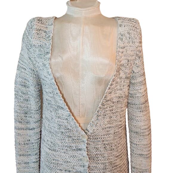 Zara knit Cardigan Sweater Size Medium beige/green V neck - Picture 1 of 6